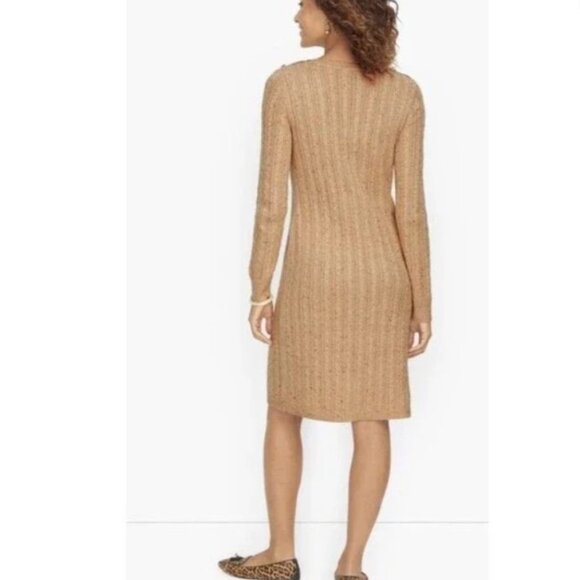 NWT Talbots Cable Knit Camel Tan Sweater Dress Long Sleeve Cozy Women's XL - Picture 5 of 11